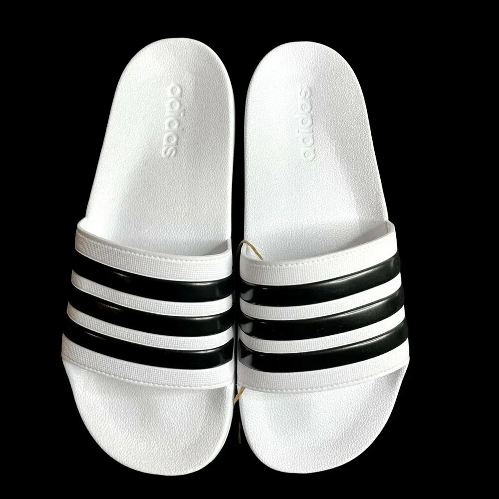 Adidas Men’s‎ Adilette Slide Sandals Size 12 White-Black Lightweight Comfortable